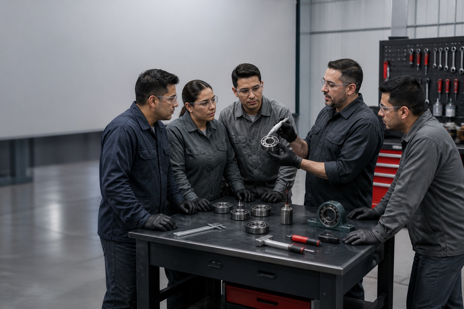 Sesión práctica de capacitación sobre rodamientos y mantenimiento industrial